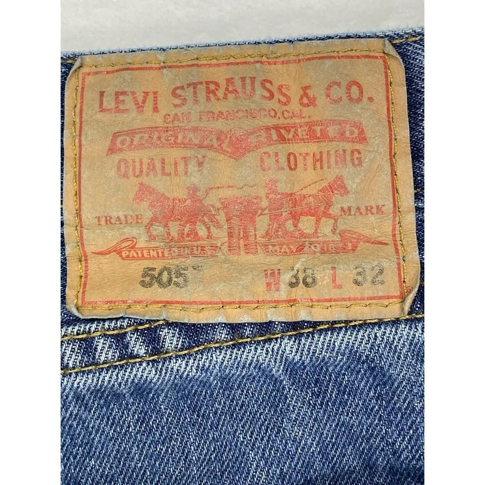 Levis 505 Jeans‎ Mens 38x32 Regular Fit Straight Leg Medium Wash